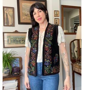 velvet vest glass bead embroidery colorful floral European folk Romanian style